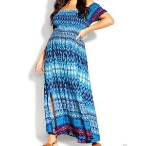 Aqua Print Smocked Maxi Dress Size 14/16